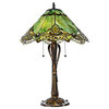 24.75" Tiffany Style Stained Glass Victorian Crystal Lace Table Lamp, Green