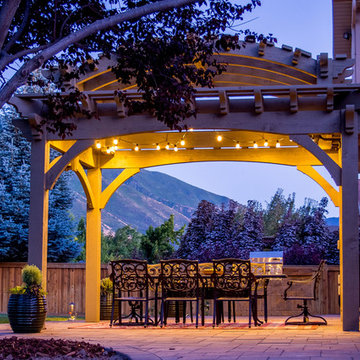 Arched Tier Roof Pergola w/ Octagon Trellis & Power Posts