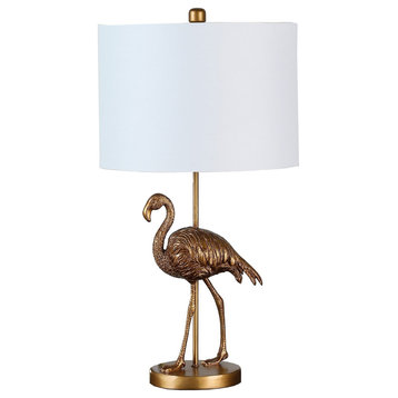Polyresin Standing Flamingo Design Table Lamp With Round Base, Gold