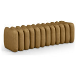 Meridian Furniture - Atticus Upholstered Bench, Brown, Vegan Leather - A bold and modern statement piece is the Atticus brown vegan leather upholstered bench that will elevate any room. Its unique, segmented design adds visual interest, while the plush brown vegan leather upholstery provides comfort and style. Perfectly versatile, this bench is an eye-catching addition to your home.