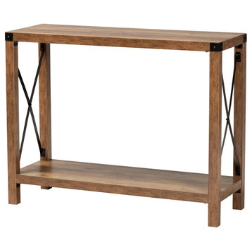 Modern Farmhouse Natural Brown Finished Wood and Black Metal Console Table