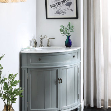 24" Benton Collection Thomasville Gray Farmhouse Corner Bathroom Vanity - ZK-475
