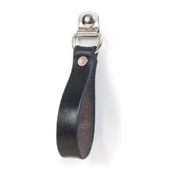 Walnut Studiolo - Leather Drawer Pull, The Burnside, Black, Large, Nickel - Cabinet And Drawer Handle Pulls