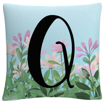 Pink Floral Garden Letter Illustration Q By Abc Decorative Throw Pillow