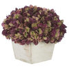 Artificial Plum/Sage Hydrangea in White-Washed Wood Cube