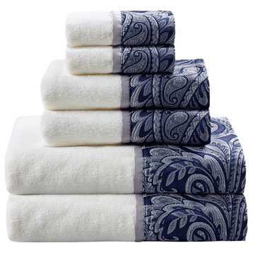 Madison Park Aubrey 6 Piece Jacquard Towel Set, Navy Blue