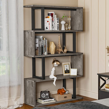 5-Tier Bookshelf, S-Shaped for Living Room Home Office, Gray + Black