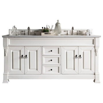 72 Inch Bright White Bathroom Vanity, Double Sink, Choice of Top, Traditional, 3