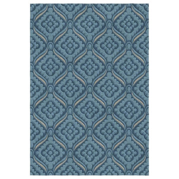 Beige/Red/Blue Modern Hand-Knotted Indian Square Area Rug, Blue, 5'6"x7'10"