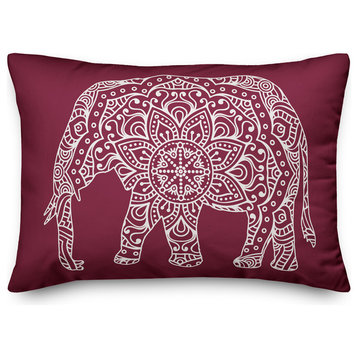 Maroon Elephant Mandala 14x20 Lumbar Pillow