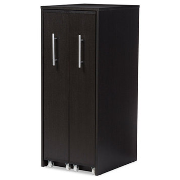 Lindo Wood Bookcase With Two Pulled-Out Doors Shelving Cabinet, Dark Brown