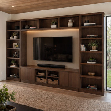 Walnut Entertainment Wall with Display Shelving - Bend, OR