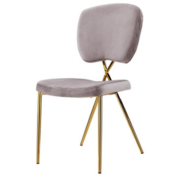 Set of 2 Dining Chair, Sleek Metal Legs With Padded Velvet Seat, Blush and Gold