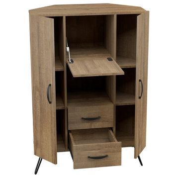 Inval Engineered Wood Mid-Century Buffet Corner Storage Cabinet in Brown