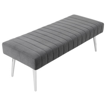 Pangea Home Hilda 17" Modern Velvet Upholstered Bench in Gray