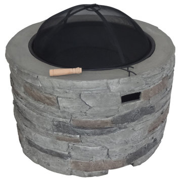 GDF Studio Dione Outdoor 32" Wood Burning Concrete Round Fire Pit, Gray