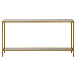 Uttermost - Hayley Console Table in Antiqued Gold - Classic And Minimalistic, This Narrow Console Table In Iron Is Finished With Lightly Antiqued Gold Leaf, Inset With Mirrored Top, And Gallery Shelf In Clear Glass.