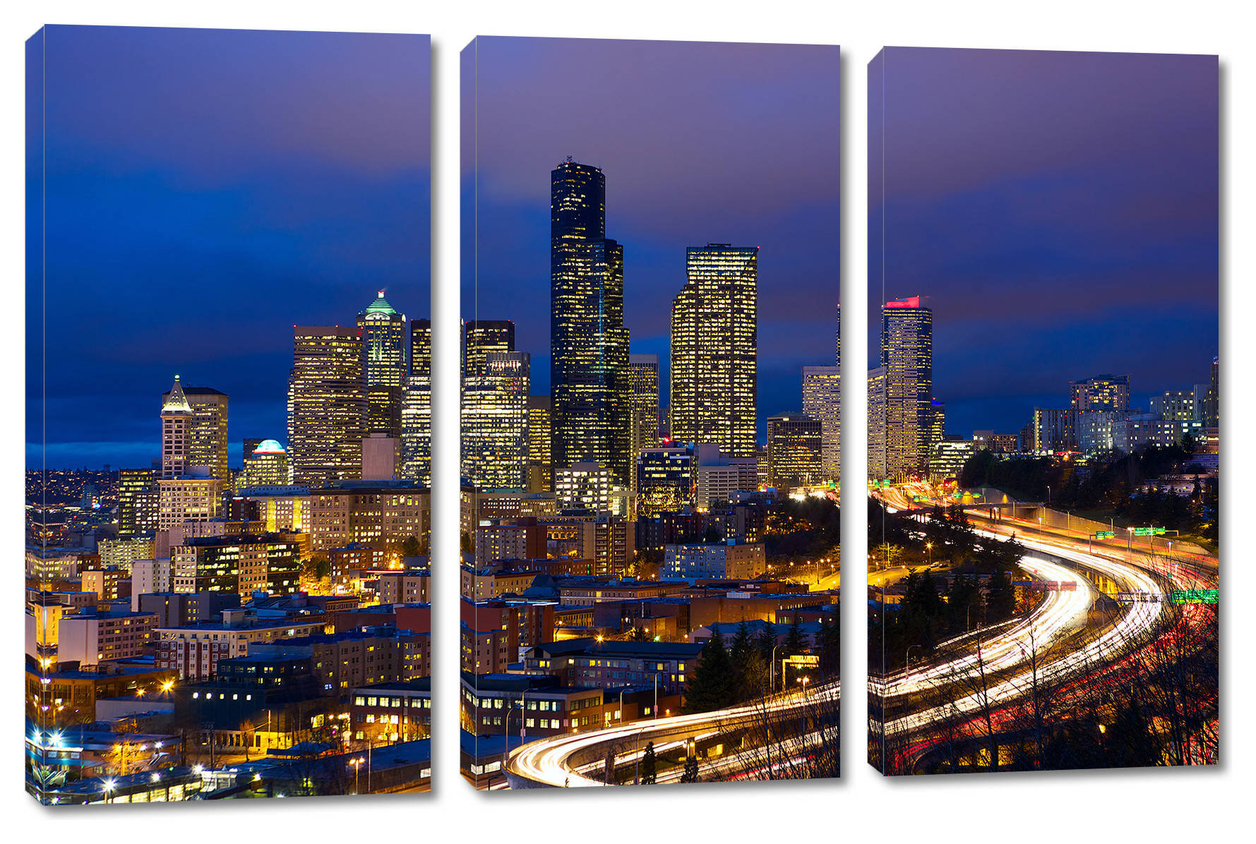 Seattle, Wa Skyline At Dusk, Canvas Print, 3 Panel Split, Triptych Wall ...