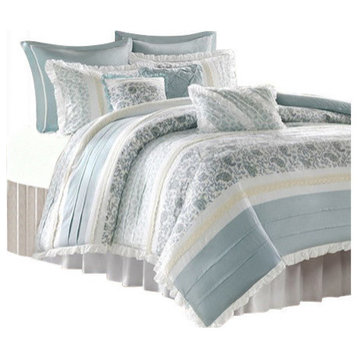 Madison Park Printed-Pieced 9-Piece Comforter Set With Pintuck, Queen