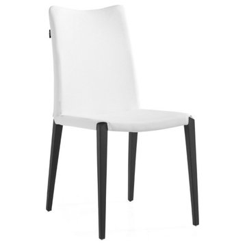 Modern Jordan Dining Chair in White Leatherette and Matte Black Steel Base