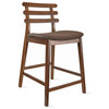 Dark Brown Wood Wooden With Ladder Back Cushion Counter Height Stools, Set of 2, Cappuccino