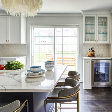 White and Blue Transitional Kitchen