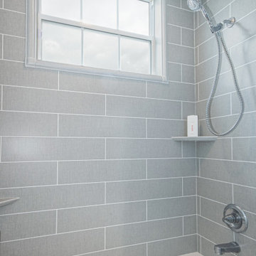 Charmeuse gray Fairfield simulated-tile shower