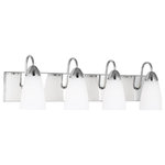 Generation Lighting Collection - Seville 4-Light Wall/Bath, Chrome - The Sea Gull Lighting Seville four light vanity fixture in chrome is an ENERGY STAR qualified lighting fixture that uses fluorescent bulbs to save you both time and money. The Seville collection represents commitment to high style at a sharp price. The modernist design is epitomized by the teardrop curves in the arms tipped by etched glass diffusors throughout the chandeliers and bath fixtures. The collection offers a "whole home" lighting solution in every imaginable category. The assortment includes nine-light, five-light, and three-light chandeliers (either with up-light or down-light), pendants in four sizes as well as one-light, two-light, three-light, four-light and five-light wall/bath fixtures. Install a stylish and elegant addition to any room in the house. Seville is offered in Brushed Nickel and Burnt Sienna finishes.