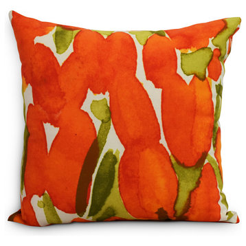 Sunset Tulip Decorative Floral Throw Pillow, Orange, 16"