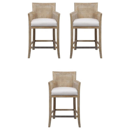 Home Square Encore Counter Stool in Off White Finish - Set of 3