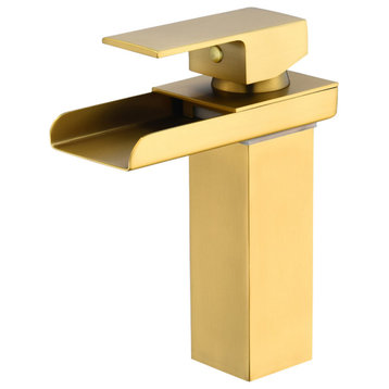 Sassor Single Hole Single-Handle Waterfall Bathroom Faucet, Brushed Gold