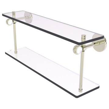 Clearview 16" Two Tiered Glass Shelf with Twisted Accents, Polished Nickel