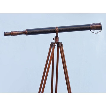 Floor Standing Antique Copper With Leather Galileo Telescope 65''