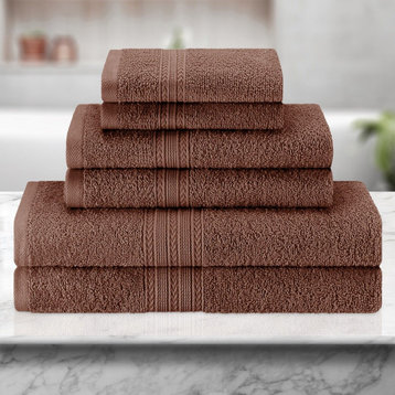 6 Piece 100% Cotton Washcloth Hand Towel Set, Brown
