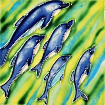 Blue Dolphins At Play Ceramic Tile 4 Inches