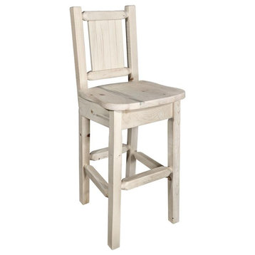 Montana Woodworks Homestead 30" Tree Barstool with Back in Natural Lacquered