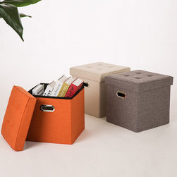 Glitzhome Cube Linen Foldable Storage Ottoman with/Padded Seat - Products