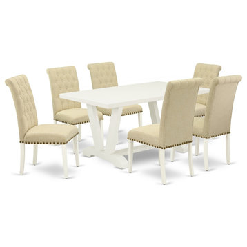 V026Br202-7, 7-Piece Set, 6 Chairs and Table Solid Wood