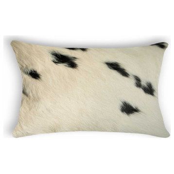 HomeRoots 12" x 20" x 5" White And Black Cowhide Pillow