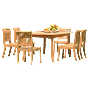 7-Piece Outdoor Teak Dining Set, 94" Extension Rectangle Table, 6 Armless Chairs