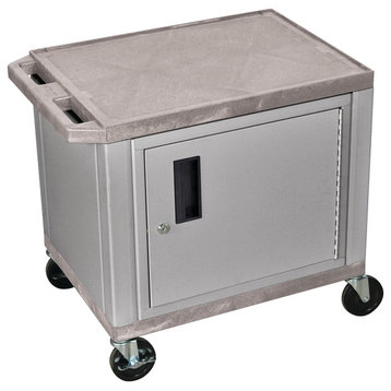 Luxor Tuffy Gray 2-Shelf AV Cart With Nickel Legs, Cabinet and Electric