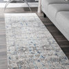 Faded Mosaic Area Rug, Blue, 2'8"x8' Runner
