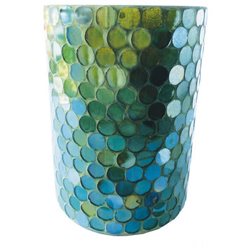 Deorative Reclaimed Glass Mosaic Votive Holder, Green