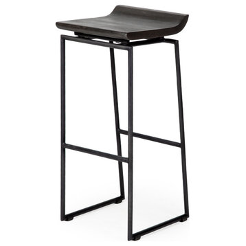 Givens Black Solid Wood Seat with Black Metal Frame Bar Stool