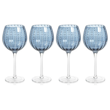 Pescara White Dot Wine Glasses, Set of 4, Navy Blue