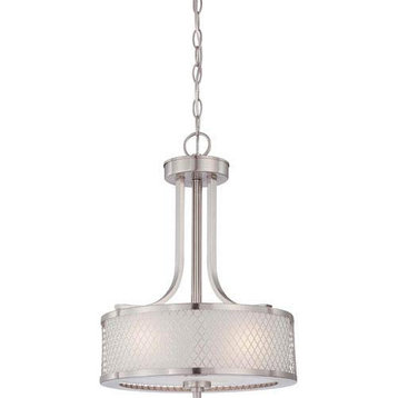 Modern Hanging Light Fixture Satin Nickel Finish With Wire Mesh Shade