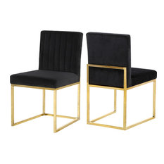 Giselle Velvet Dining Chairs, Set of 2, Black, Gold Base