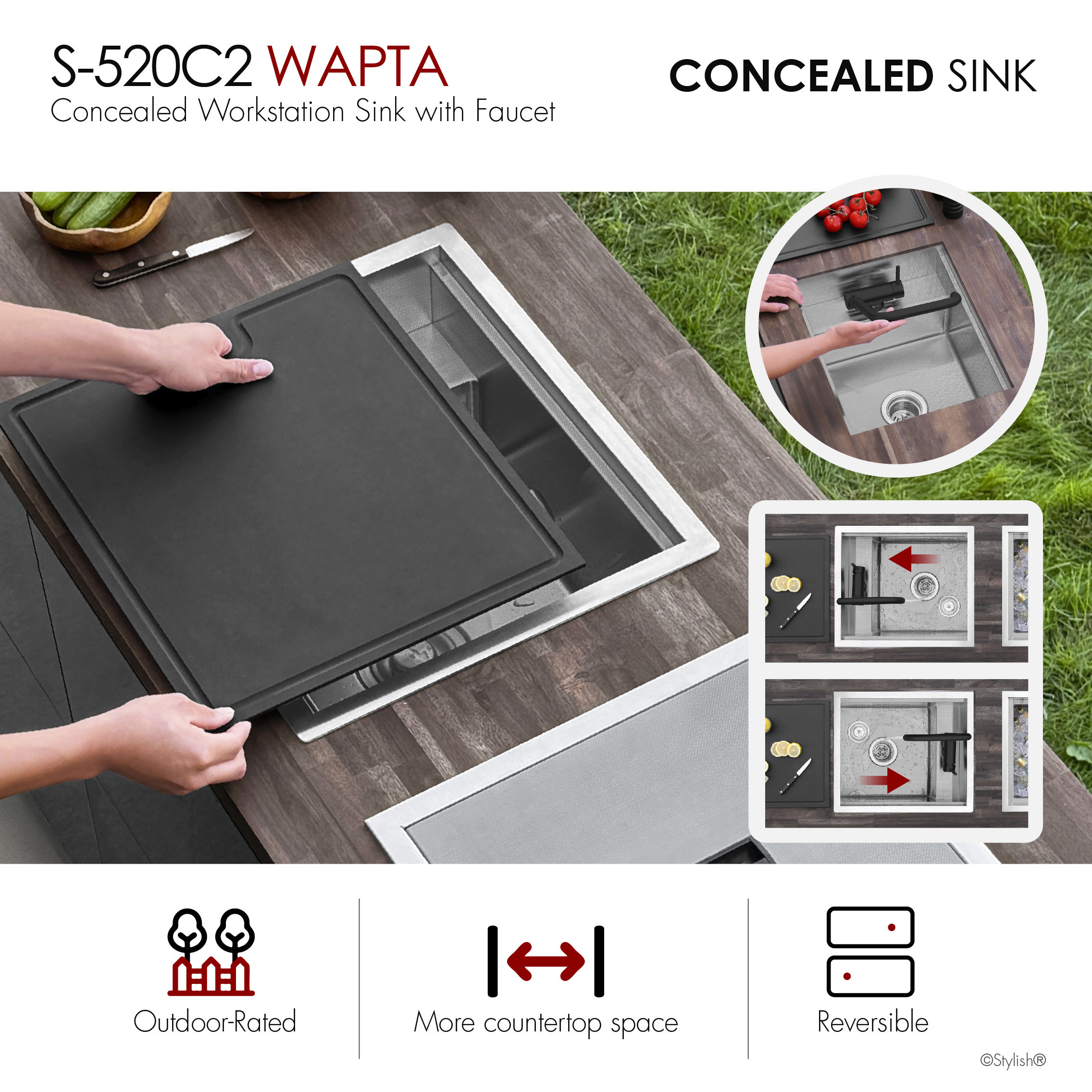 Concealed Dual-Mount Steel Utility Sink 20", 1-Hole Prep Sink, Dura-Tek, Black