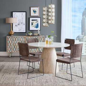 Palm Desert Natural Dining Marble Table with Washed Wood Base