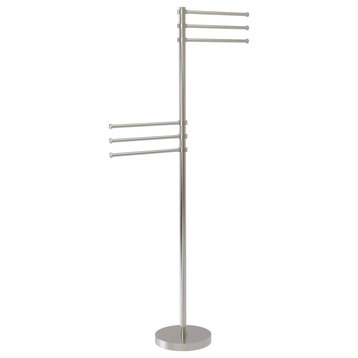 Towel Stand with 6 Pivoting 12" Arms, Satin Nickel